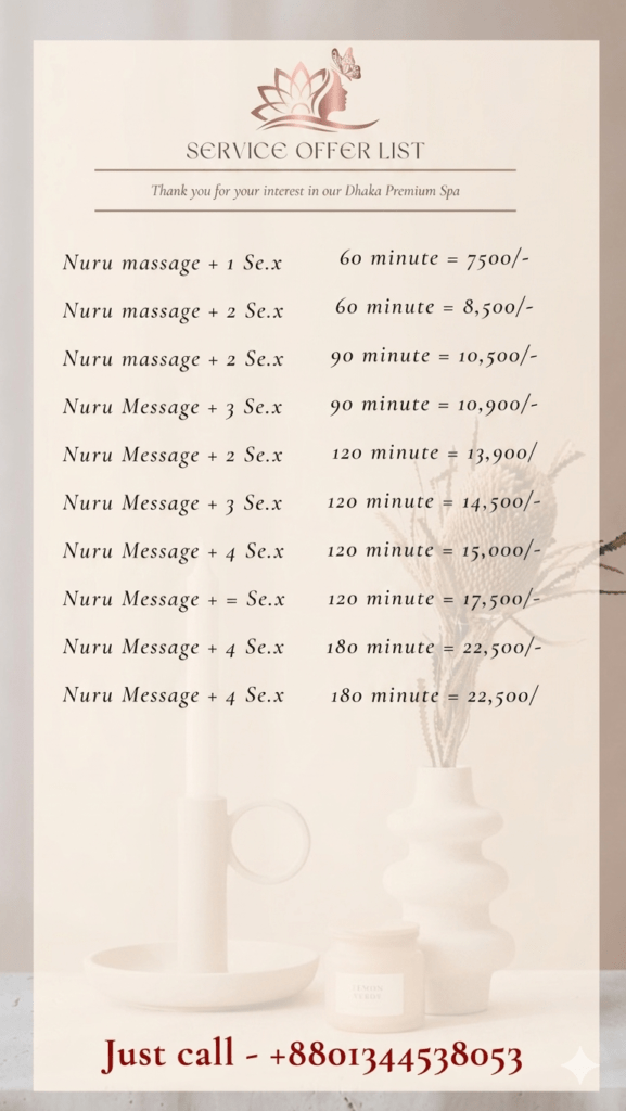 VIP spa price list in Bangladesh with different massage durations and costs