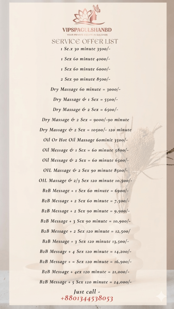 Vip Spa price list in Gulshan Dhaka showing massage packages and rates