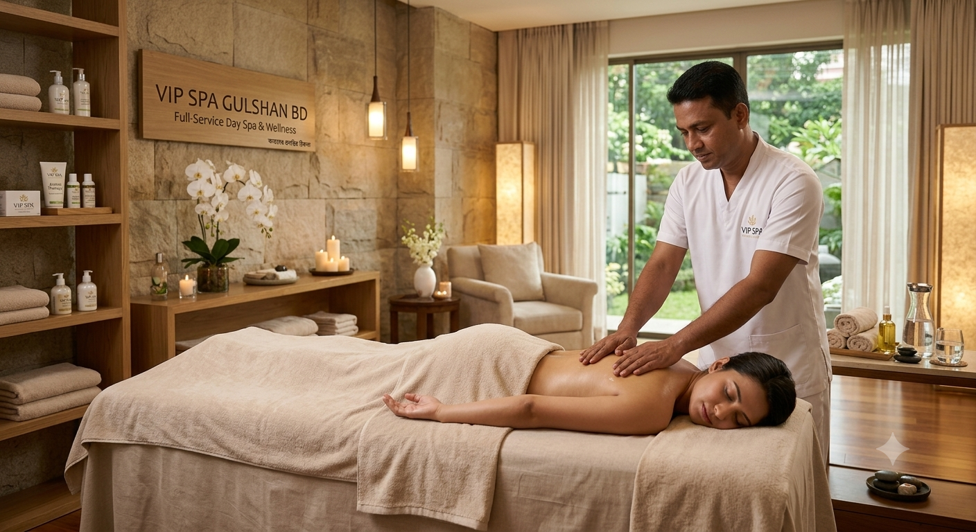 Professional therapist performing a therapeutic massage at VIP Spa Gulshan BD, a full-service day spa near me in Dhaka.